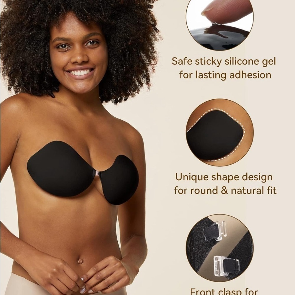 NWT Niidor Adhesive Black Bra Cup B and nude nipple covers for Backless Dress.